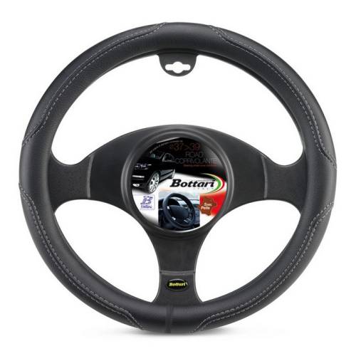 Steering wheel cover "ROAD" black/grey in imitation leather 37/39CM visible stitching